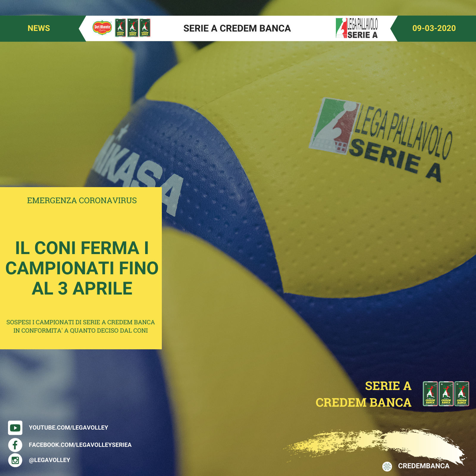 09-03-2020: #coronavirus – Si ferma la Serie A maschile, il comunicato di Legavolley