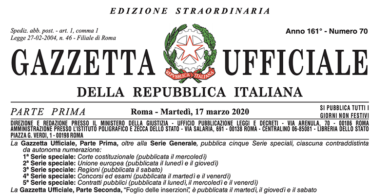 18-03-2020: #coronavirus – Decreto “Cura Italia”. Cosa può interessare al mondo dello sport?