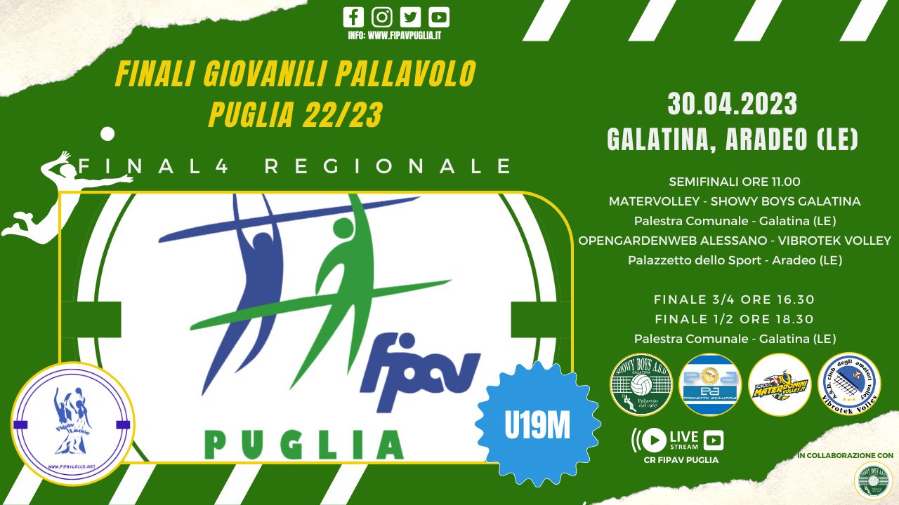 26-04-2023: #fipavpuglia – Domenica a Galatina e Aradeo la Final4 regionale U19M