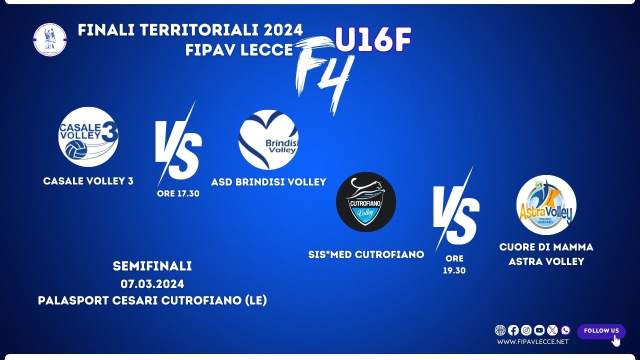 06-03-2024: #fipavlecce – A Cutrofiano la Final4 territoriale FIPAV Lecce U16F