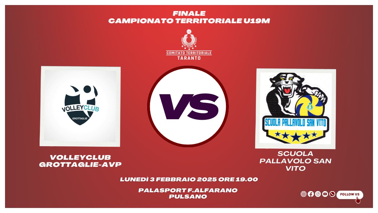 31-01-2025: #fipavtaranto – Campionato U19M, a Pulsano lunedì 3 febbraio la finale territoriale